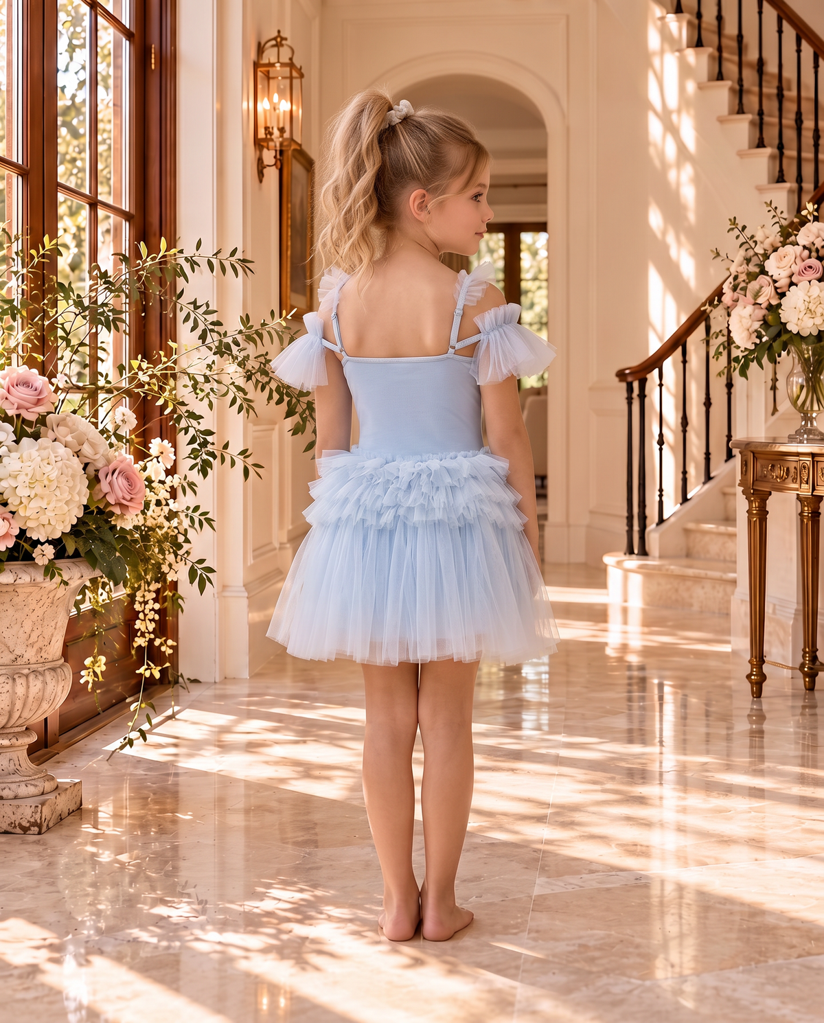 Colette Dress wholesale in bluebell — back view