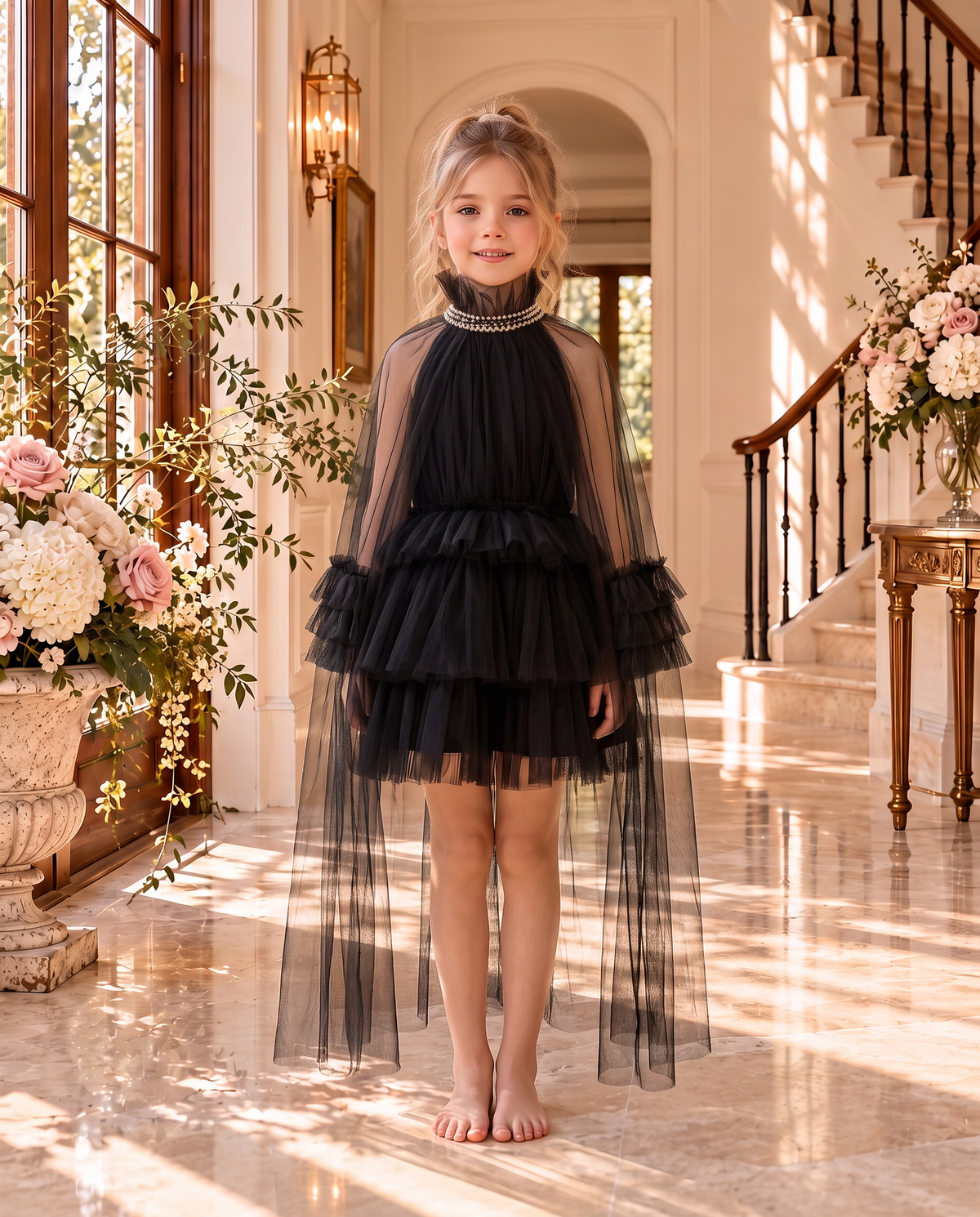 Vivienne Dress wholesale worn with the included matching tulle cape