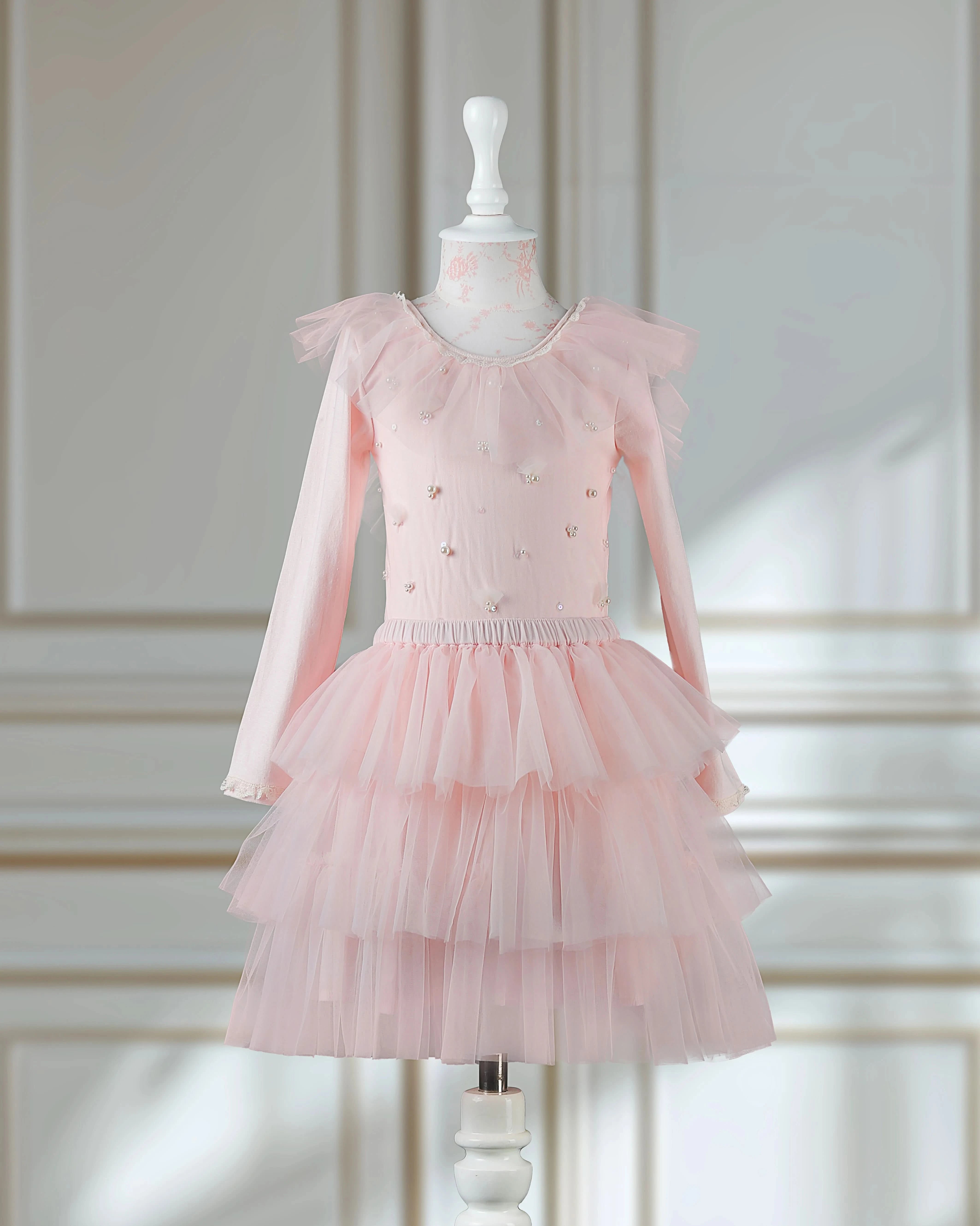 Pink Tulle Frill Dress Set for Toddler Girls – Party Wear