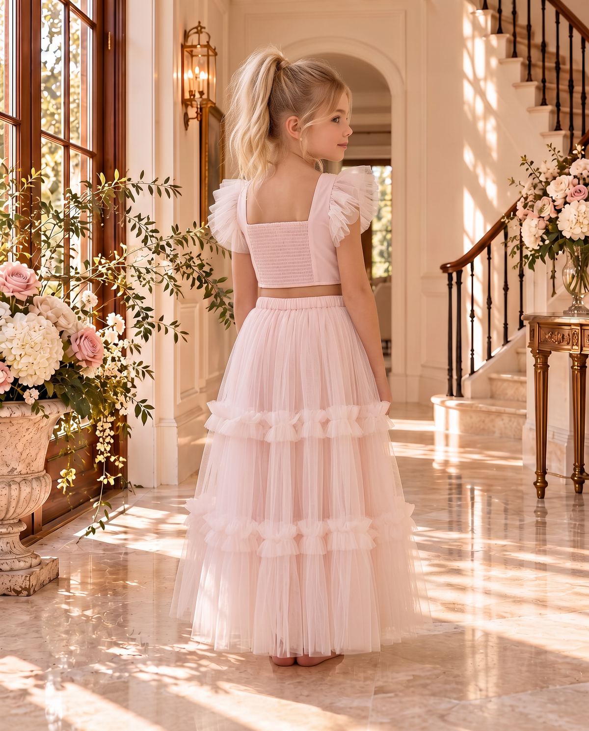 Genevieve Skirt Set wholesale in powder pink — back view